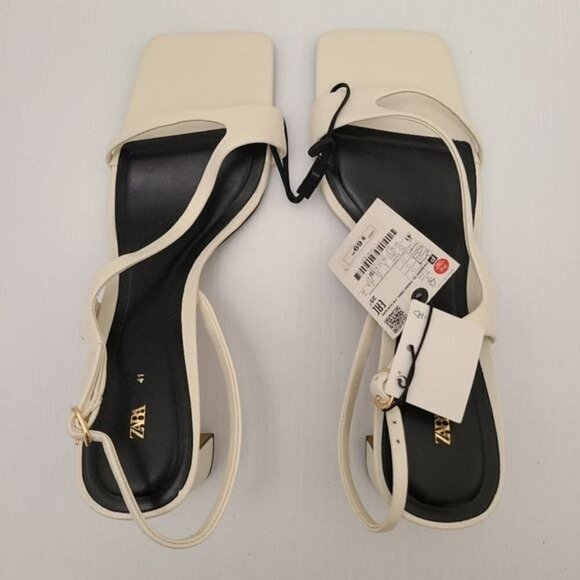 ZARA LEATHER SANDALS WITH BLOCK HEEL White SIZE 10| 1335/110/001 - Picture 9 of 10